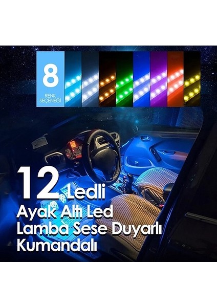 Araç Içi Rgb Renkli Ayak Altı Sese Duyarlı Kumandalı LED Çakmaklık Girişli