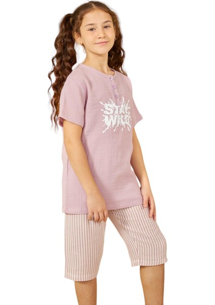 Gül Kurusu Kız Çocuk Düğmeli Pijama Takımı 805