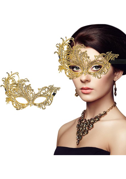 Altın Renk Dantel Maske Dantelli Parti Maskesi 16 No
