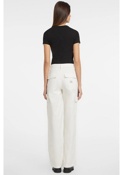 Guess Kadın Yüksek Bel Bej Relaxed Fit Cargo Pantolon