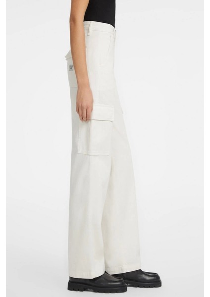 Guess Kadın Yüksek Bel Bej Relaxed Fit Cargo Pantolon