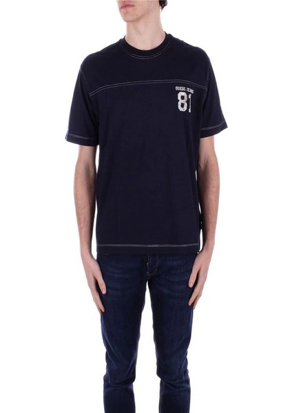 Guess Erkek Mavi T-Shirt - Logolu, Regular Fit