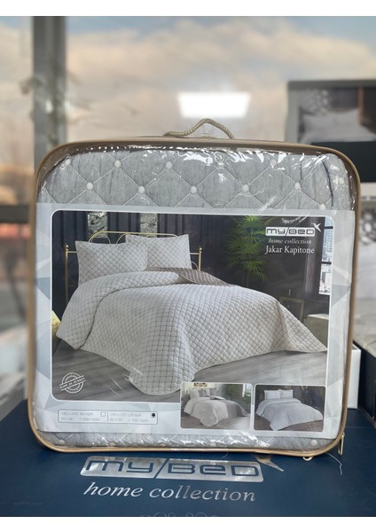 My Bed Home Jakar Kapitoneli 3 Parça Çift Kişilik Çift Taraflı Yatak Örtüsü