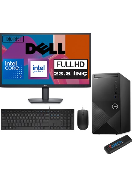 Vostro 3030 mt Intel Core I5 12400 64GB Ddr5 512GB SSD 23.8" Fhd Ubuntu Intel® UHD Graphics 730 Masaüstü Bilgisayar 23N3030I5EMEAU27 + Zetta USB Bellek
