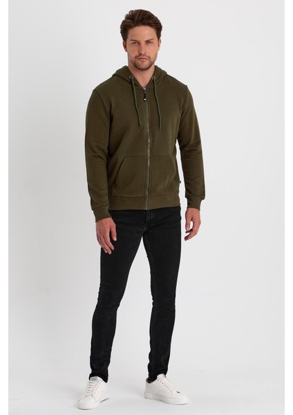 Erkek Tam Fermuarlı Kapüşonlu Kanguru Cepli Sweatshirt