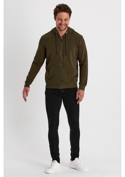 Erkek Tam Fermuarlı Kapüşonlu Kanguru Cepli Sweatshirt