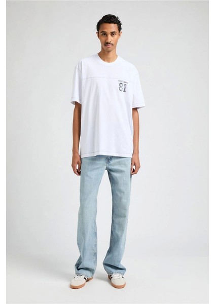 Guess Erkek Beyaz Pamuk T-Shirt Logolu, Regular Fit