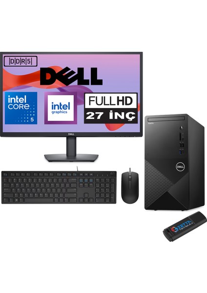 Vostro 3030 mt Intel Core I5 12400 16GB Ddr5 256GB SSD 27" Fhd Windows 11 Home Intel® UHD Graphics 730 Masaüstü Bilgisayar 27N3030I5EMEAH06 + Zetta USB Bellek