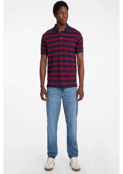 Erkek Polo Yaka Siyah Kırmızı Çizgili T-Shirt