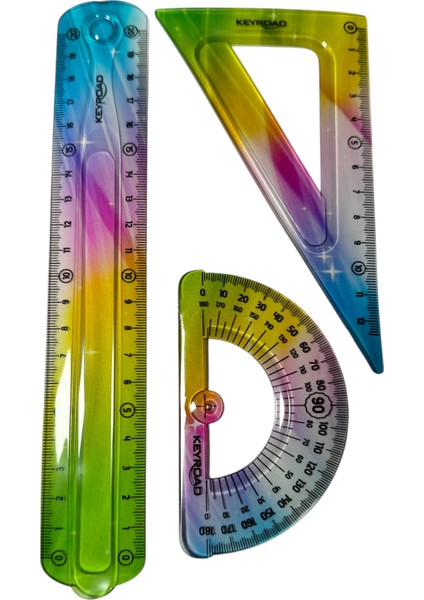 Keyroad Renkli Esnek Çizim Seti (20CM Cetvel ,iletki , Gönye)