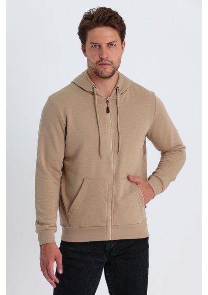 Erkek Tam Fermuarlı Kapüşonlu Kanguru Cepli Sweatshirt