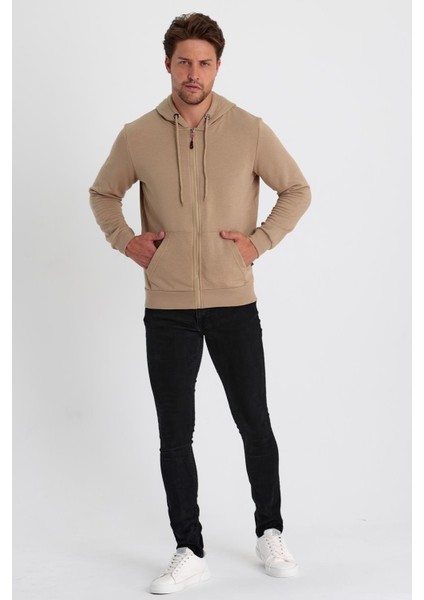 Erkek Tam Fermuarlı Kapüşonlu Kanguru Cepli Sweatshirt