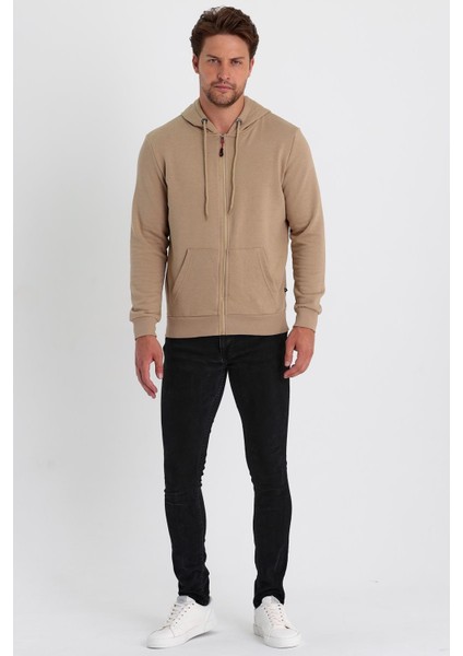 Erkek Tam Fermuarlı Kapüşonlu Kanguru Cepli Sweatshirt