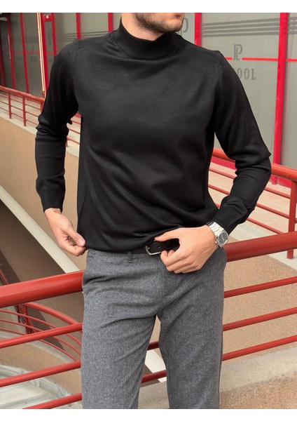 Erkek, Slim-Fit, Old Money, Yarım Boğazlı Triko Kazak PLTK01