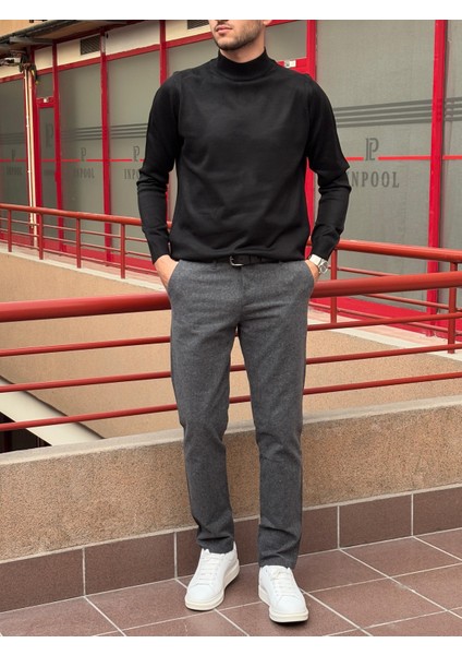 Erkek, Slim-Fit, Old Money, Yarım Boğazlı Triko Kazak PLTK01