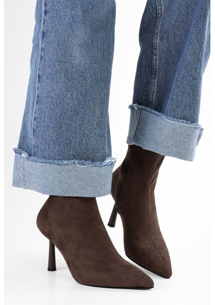 Kadın Glove Kahve Süet Streç Topuklu Bot