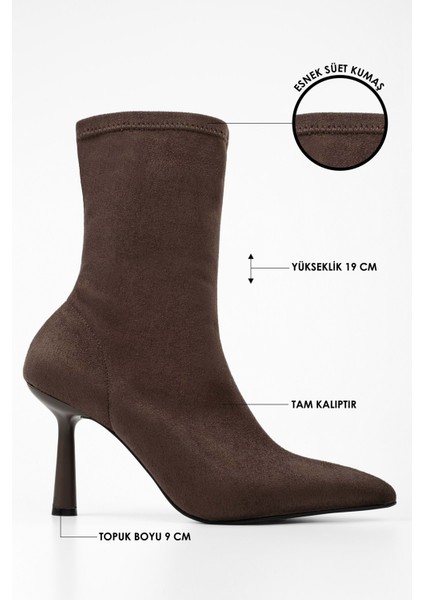 Kadın Glove Kahve Süet Streç Topuklu Bot fiyatları
