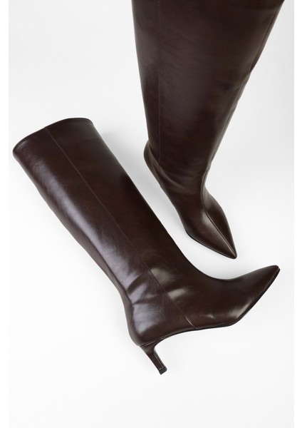 Kadın Blaze Kahve Cilt Kısa Sivri Topuklu Çizme fırsatları