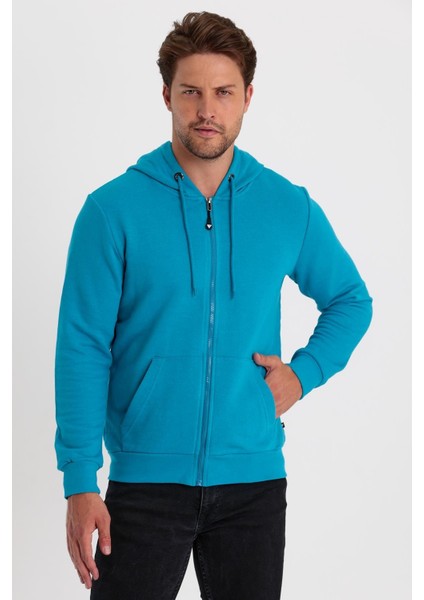 Erkek Tam Fermuarlı Kapüşonlu Kanguru Cepli Sweatshirt