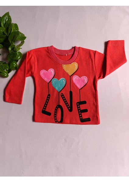 Minilkabebe Love Baskılı Alt Üst Kız Bebek Takım Açık Kırmızı fiyatları