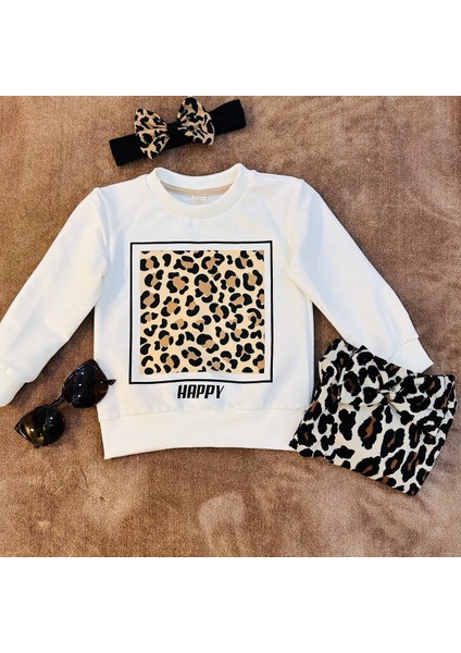 Kız Çocuk Leopar Desenli Etekli Takım 3-7 Yaş