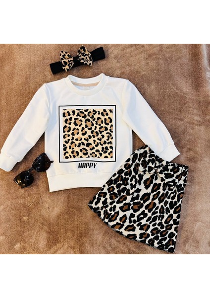 Kız Çocuk Leopar Desenli Etekli Takım 3-7 Yaş