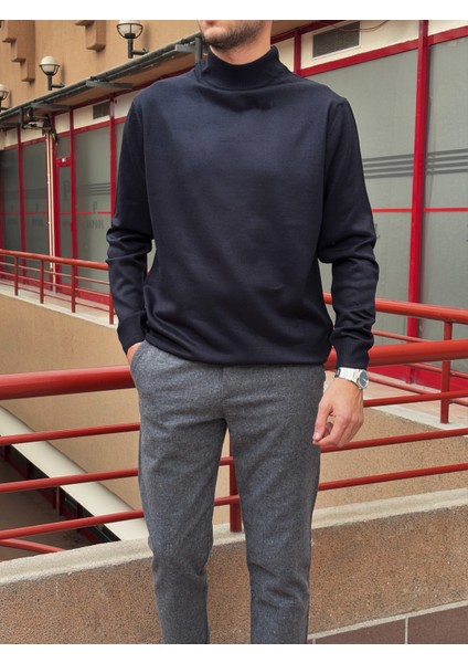 Erkek, Slim-Fit, Old Money, Yarım Boğazlı Triko Kazak PLTK01
