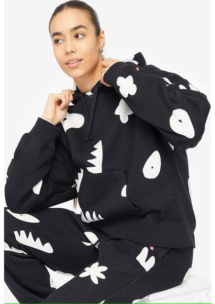 Women's Jordan Artist Series Loose Fit Hoodie Kadın Büyük Beden Kapüşonlu Sweatshirt Siyah Beyaz