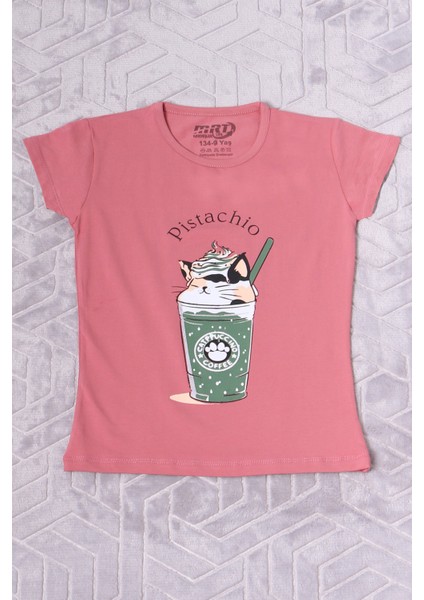 Kız Çocuk Tshirt Pistachio Baskılı Bisiklet Yaka E2