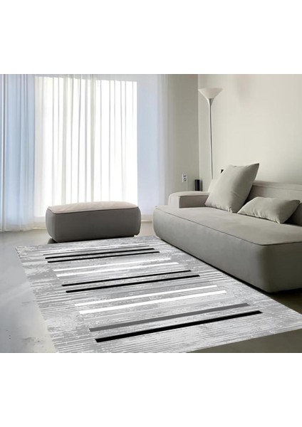 Premium Kalite Kaymaz Taban Silinebilir Salon Mutfak Koridor Halısı Gri G378