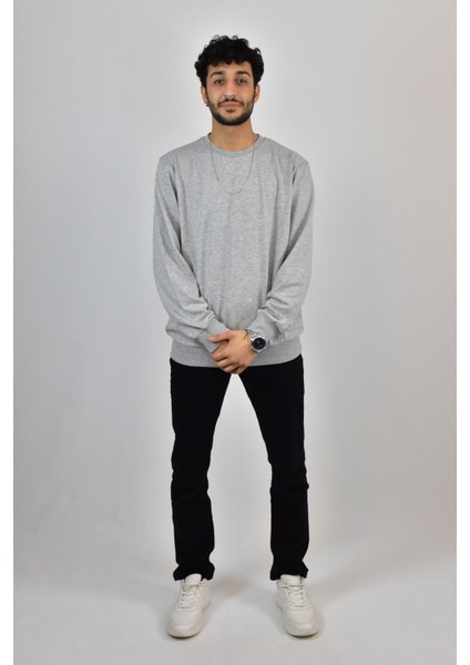 Erkek Likrali Sıfır Yaka Sweatshirt