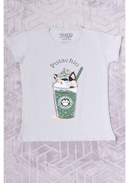 Kız Çocuk Tshirt Pistachio Baskılı Bisiklet Yaka E2