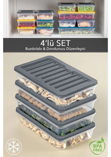 Avlar Store 6'lı Buzdolabı Organizer Mikrodalga ve Difrize Uygun Saklama Kabı Antrasit 6 x 1200 ml