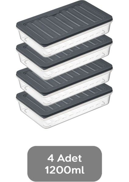 Avlar Store 6'lı Buzdolabı Organizer Mikrodalga ve Difrize Uygun Saklama Kabı Antrasit 6 x 1200 ml