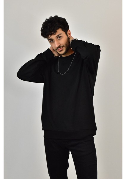 Erkek Likrali Sıfır Yaka Sweatshirt