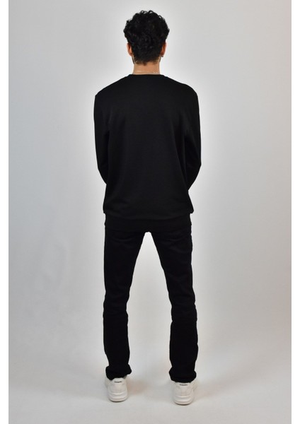 Erkek Likrali Sıfır Yaka Sweatshirt