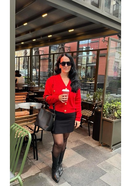 Moda Nesli Gold Düğmeli Cep Detaylı Hırka