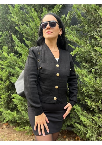 Moda Nesli Gold Düğmeli Cep Detaylı Hırka