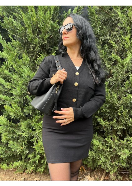 Moda Nesli Gold Düğmeli Cep Detaylı Hırka