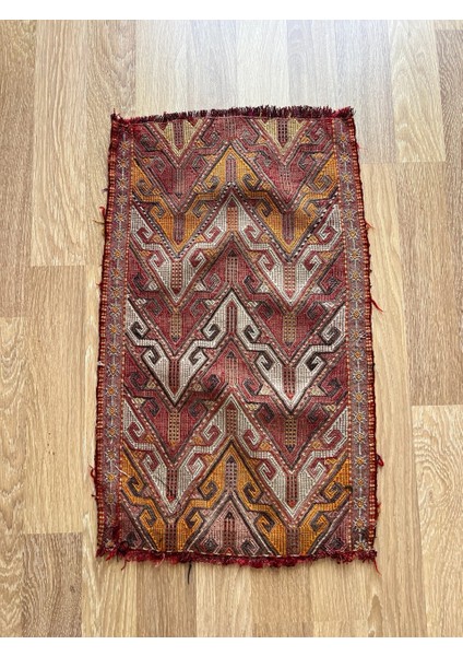 49 x 80 cm El Dokuma Rustik Desenli Küçük Kilim, Kahverengi & Kırmızı Küçük Boy Anadolu Kilim