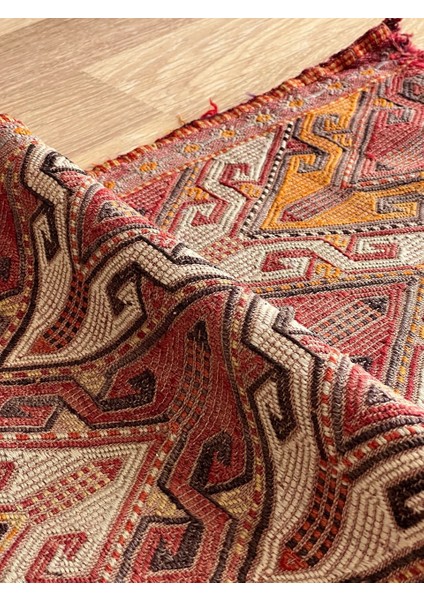 49 x 80 cm El Dokuma Rustik Desenli Küçük Kilim, Kahverengi & Kırmızı Küçük Boy Anadolu Kilim fırsatları
