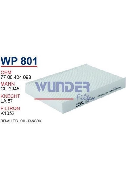Wunder WP801 Polen Filtresi Renault Clıo Iı Clıo Symbol -Iı-Iıı Kangoo Megane I Nıssan Kubıstar 1.2 - 1.5 - 1.4 7700424098 fiyatları