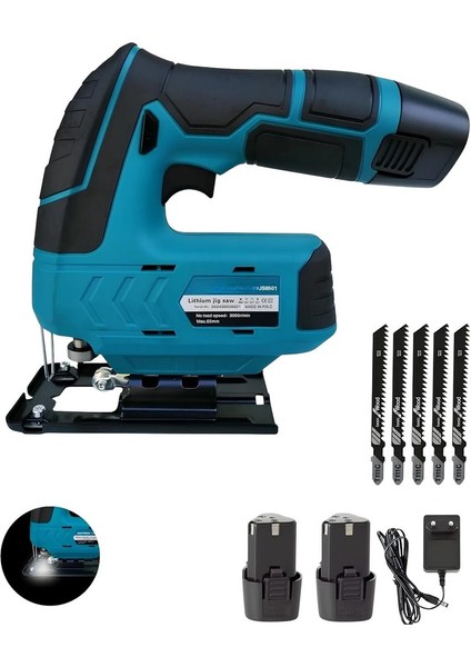 8 Serisi Çift Akülü Şarjlı Dekupaj Testere Bakır Sargılı Bıçak Hediyeli Mavi