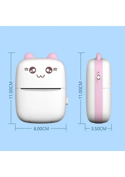 Taşınabilir Mini Cep Yazıcı - Termal Yazıcı Printer - 6 Kağıt + 5 Rulo Çıkartma + 3 Renkli Kağıt + 6 Sulu Boya Kalemi (Pembe)
