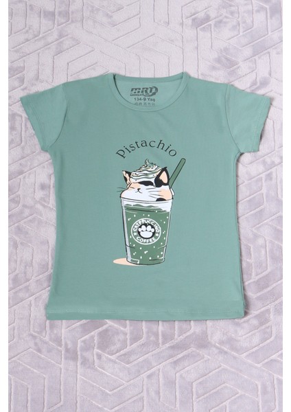Kız Çocuk Tshirt Pistachio Baskılı Bisiklet Yaka E2