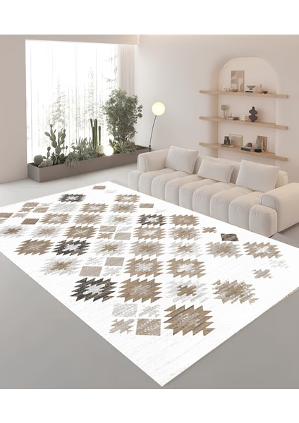 Premium Kalite Kaymaz Taban Silinebilir Salon Mutfak Koridor Halısı Krem G249