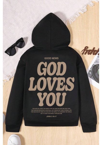 Uygun Tarz God Loves You Baskılı Erkek - Kız Çocuk Rahat Kalıp Sweatshirt