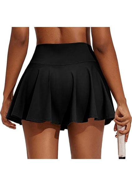 Siyah Yüksek Bel Çift Cepli Tenis Etek Darkalıp Şort Etek Slimfit Spor Etek fiyatları