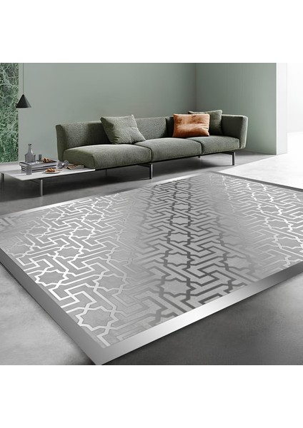 Premium Kalite Kaymaz Taban Silinebilir Salon Mutfak Koridor Halısı Gri G412