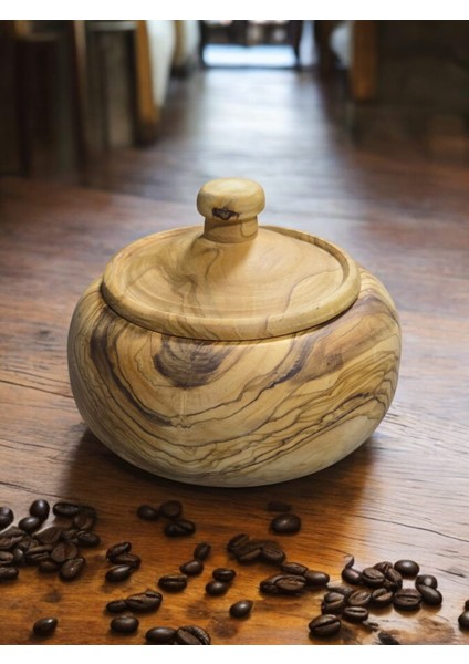 Zeytin Ağacı Tek Parça El Yapımı Doğal Ahşap Kapaklı Yuvarlak Kase Şekerlik 14 cm fırsatları